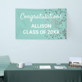 Aangepast Afstuderen Modern Blauwgroen Zilver Glit Spandoek (Beurs)