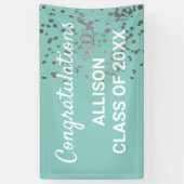 Aangepast Afstuderen Modern Blauwgroen Zilver Glit Spandoek (Verticaal)