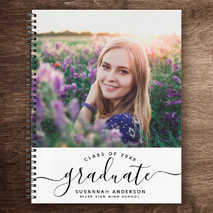 Aangepast Afstuderen Modern Chic Script Foto Gast Notitieboek
