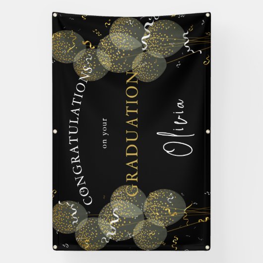 Aangepast Afstuderen voor zwarte & goudfeesten Spandoek (Verticaal)