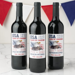 Aangepast Amerika Patriotisch 250-jarig bestaan va Wijn Etiket
