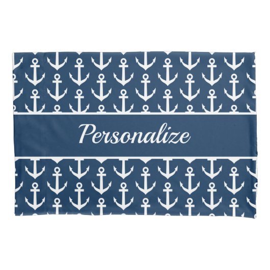Aangepast anker marineblauw en witte nautische boo kussensloop (Voorkant)