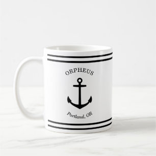 Aangepast Ankerembleem Nautisch (wit & zwart) Koffiemok