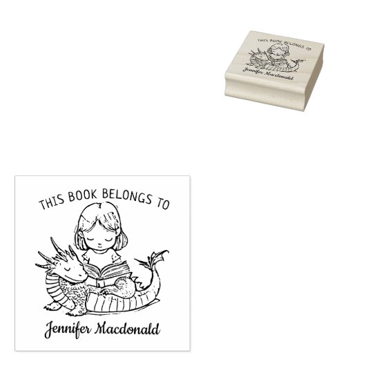 Aangepast Baby Draak Ex-Libris Rubberstempel (Gestempeld)