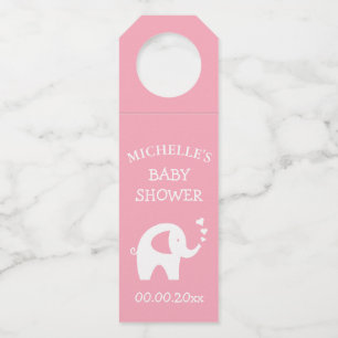 Aangepast baby shower met schattige roze olifant flessenhanger