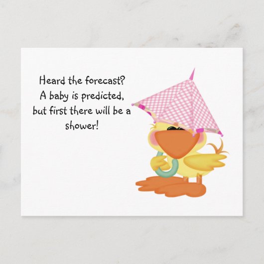 Aangepast Baby shower Nodig-Roze Eend In Regen Uitnodiging Briefkaart (Voorkant)