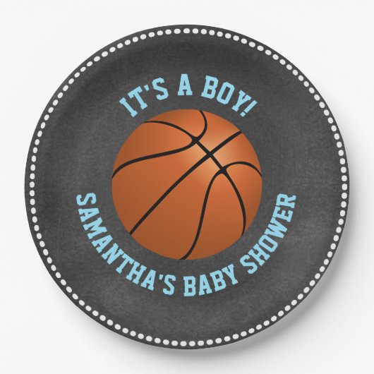 Aangepast Baby shower voor Chalkboard Basketball Papieren Bordje (Voorkant)