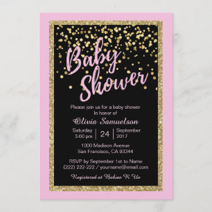 Aangepast Baby shower voor Trendy Pink Black Gold Kaart