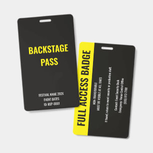 Aangepast backstage full access concert geel badge