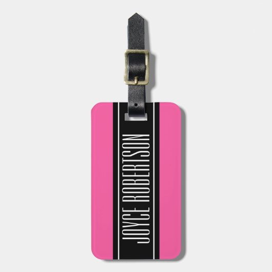 Aangepast bagagelabel voor reizen met hot-roze str (Voorkant verticaal)