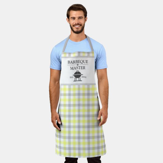 Aangepast Barbeque Master Geel Gingham Schort (Gedragen)