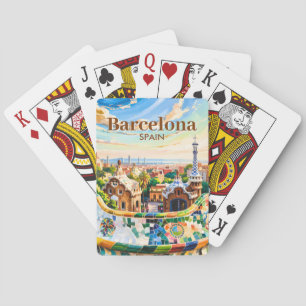 Aangepast Barcelona Spanje Aquarel Park Guell Retr Pokerkaarten