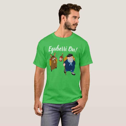 Aangepast, Baskische Olentzero "Eguberri on" groet T-shirt (Voorkant volledig)