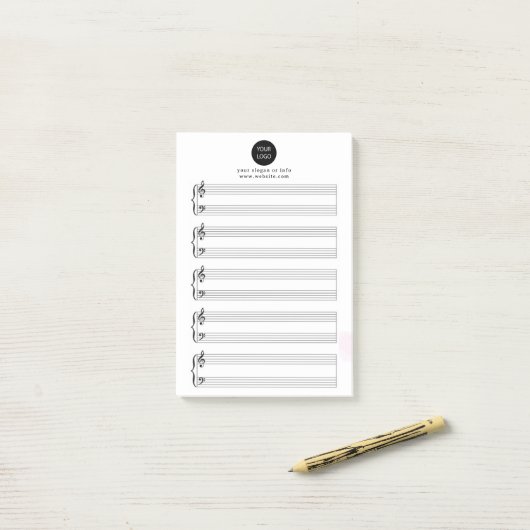 Aangepast bedrijf Logo en slogan Blank Bladmuziek Post-it® Notes (Op bureau)
