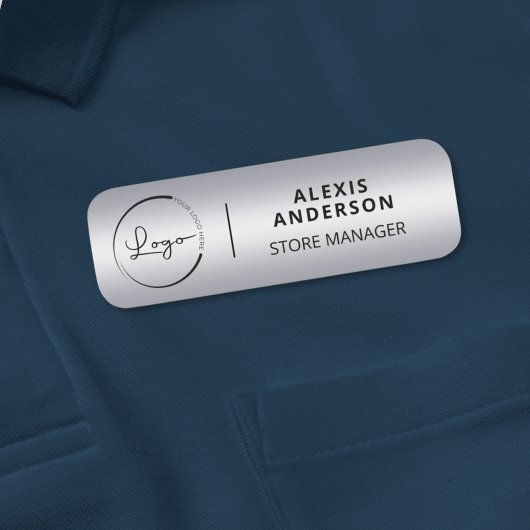 Aangepast Bedrijf Zakelijk Logo Faux Silver Naamplaatje