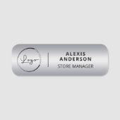 Aangepast Bedrijf Zakelijk Logo Faux Silver Naamplaatje (Voorkant)