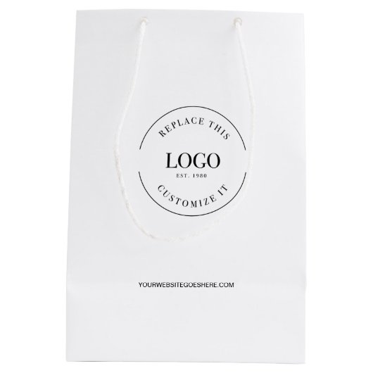 Aangepast bedrijfslogo en website in het wit medium cadeauzakje (Achterkant)