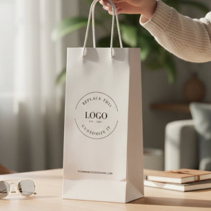Aangepast bedrijfslogo en website wit wijn cadeautas