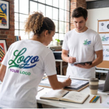 Aangepast bedrijfslogo T-shirt voor- en achterkant