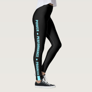 Aangepast bedrijfsmotto Electric-Blauw op Zwart Leggings