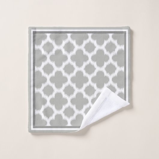 Aangepast beige grijs-wit repoel Ikat Quatrefoil a Bad Handdoek (Wasdoekje)