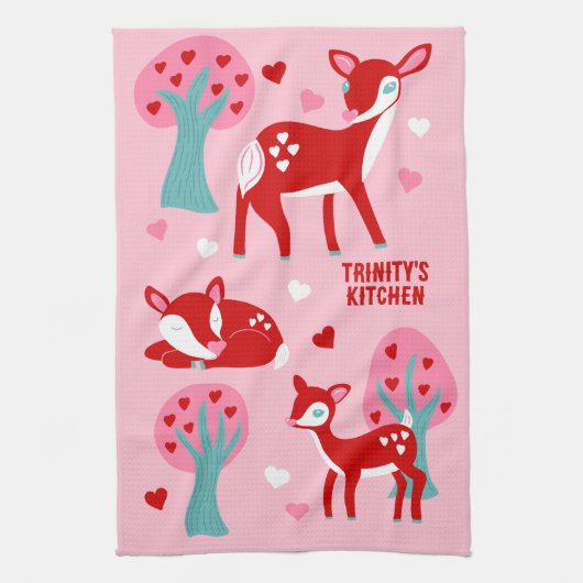 Aangepast bericht Cute Red Deer Valentijnsdag Theedoek (Verticaal)