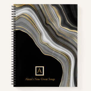 Aangepast bericht en monogram, Agate Gold Grey Bla Notitieboek