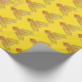 Aangepast bericht - Flampje Phoenix stijgt op Geel Cadeaupapier (Hoek)