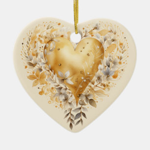 Aangepast bericht Gouden kleurrijke Floral Heart G Keramisch Ornament