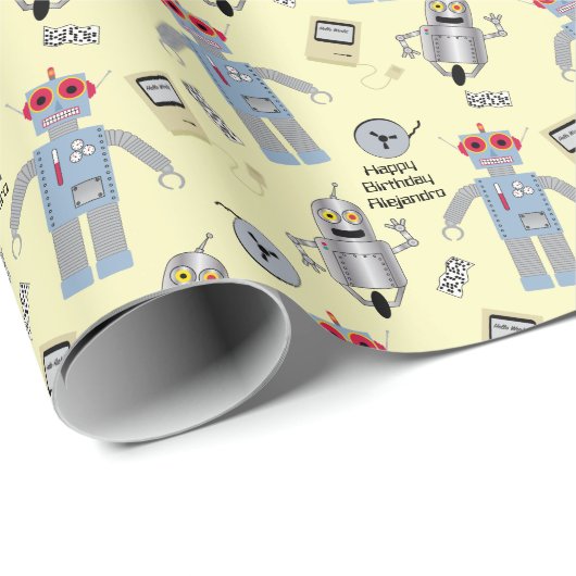 Aangepast bericht voor Retro robots en computers Cadeaupapier (Rol Hoek)