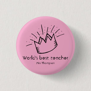 Aangepast beste waardering leraar schoolnaam roze ronde button 3,2 cm