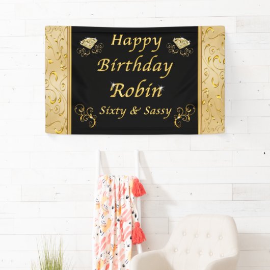 Aangepast besteld zwart en gouden jaarbanner spandoek (Insitu)