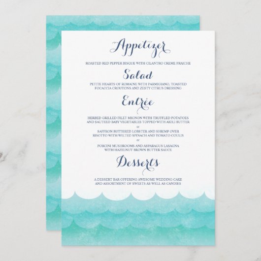 Aangepast bij Zee nautische bruiloft menu (Voorkant / Achterkant)