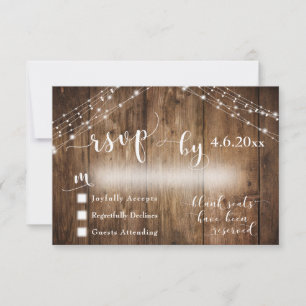 Aangepast bijtend hout en licht huwelijk RSVP Kaartje