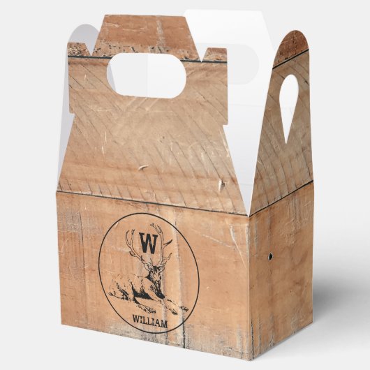 Aangepast bijtend hout, textiel en meer monogram bedankdoosjes (Geopend)