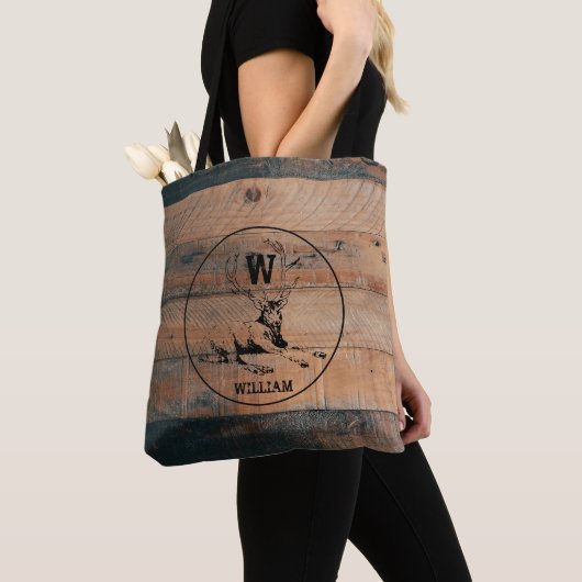 Aangepast bijtend hout, textiel en meer monogram draagtas (Dichtbij)