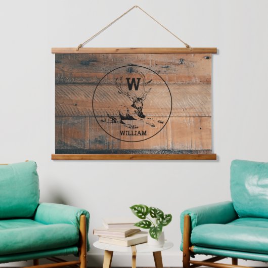 Aangepast bijtend hout, textiel en meer monogram hangend wandkleed (Woonkamer)