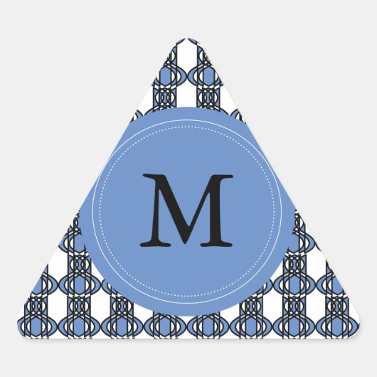 Aangepast blauw Abstract Scarab Patroonmonogram Driehoek Sticker (Voorkant)