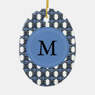 Aangepast blauw Abstract Scarab Patroonmonogram Keramisch Ornament