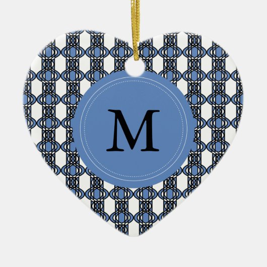 Aangepast blauw Abstract Scarab Patroonmonogram Keramisch Ornament (Voorkant)