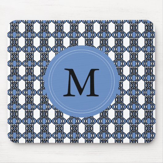 Aangepast blauw Abstract Scarab Patroonmonogram Muismat (Voorkant)