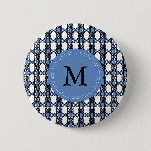 Aangepast blauw Abstract Scarab Patroonmonogram Ronde Button 5,7 Cm