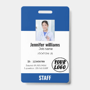 Aangepast Blauw Bedrijfslogo Werknemer Foto ID Bad Badge