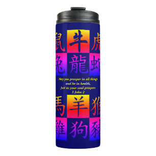Aangepast blauw Chinees Zodiac Thermosbeker