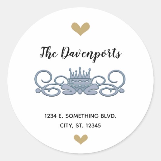 Aangepast blauw Crown Design Ronde Sticker (Voorkant)