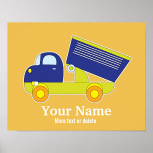 Aangepast blauw en groen bouwdumppenttruck poster