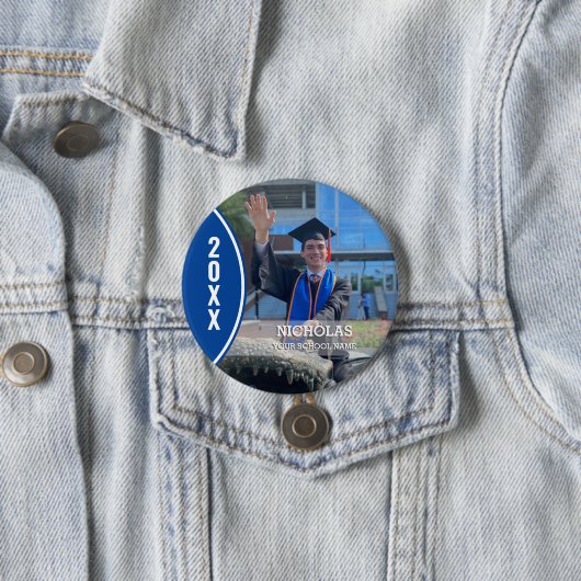 Aangepast blauw en wit Afstuderen Foto Button (In situ)