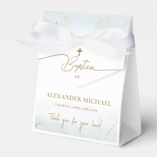 Aangepast Blauw Goud Kruis Dank u Jongen Doop Bedankdoosjes (Voorkant Zijde)