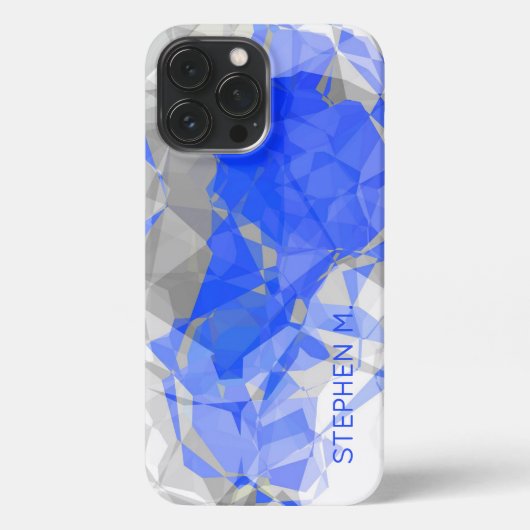Aangepast Blauw Grijs Wit Modern Polygon Patroon iPhone Hoesje (Achterkant)