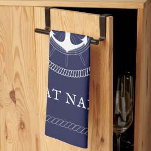 Aangepast blauw keukenhanddoek met witte anker
